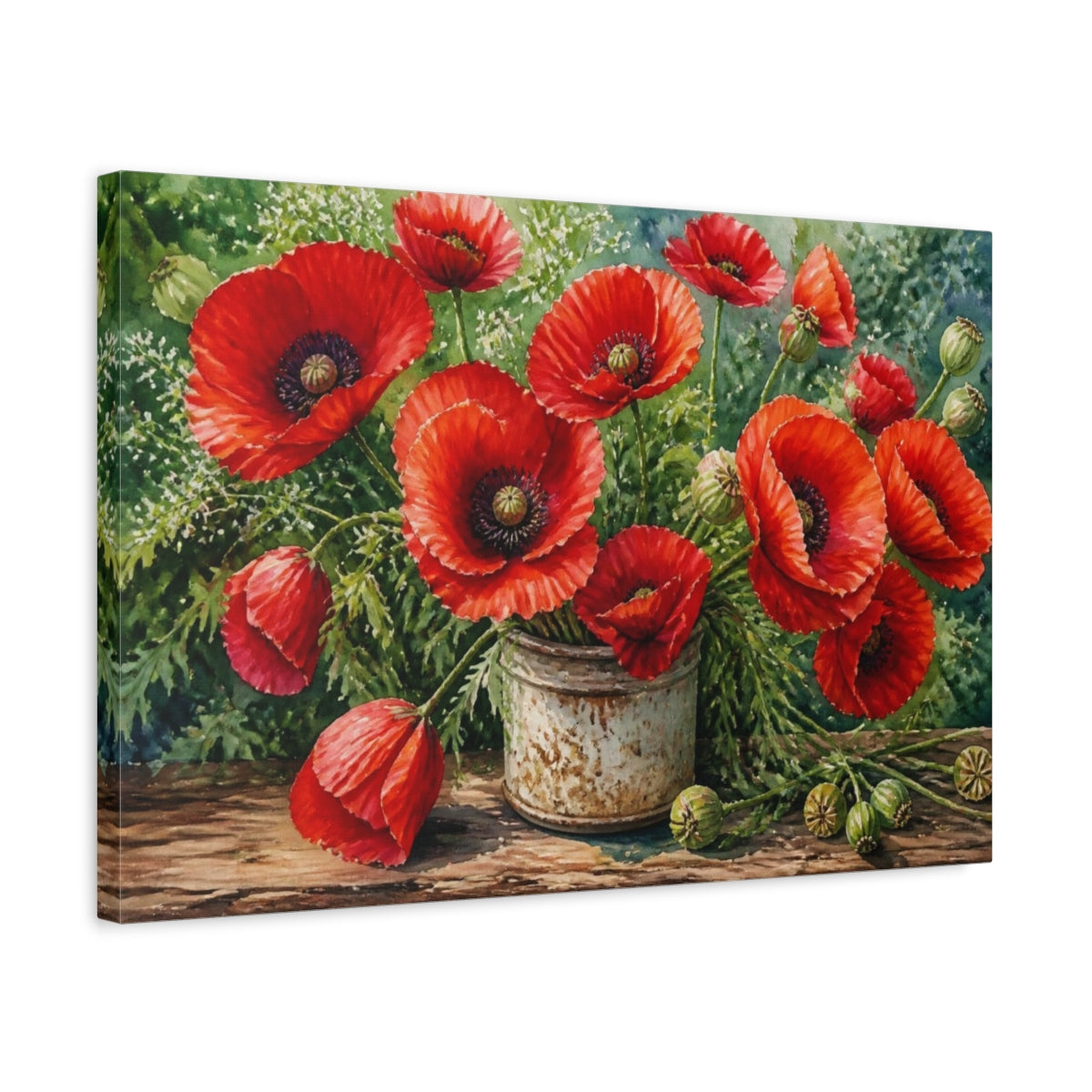 Side Mockup 3. Floral Crimson Poppies shown as canvas print