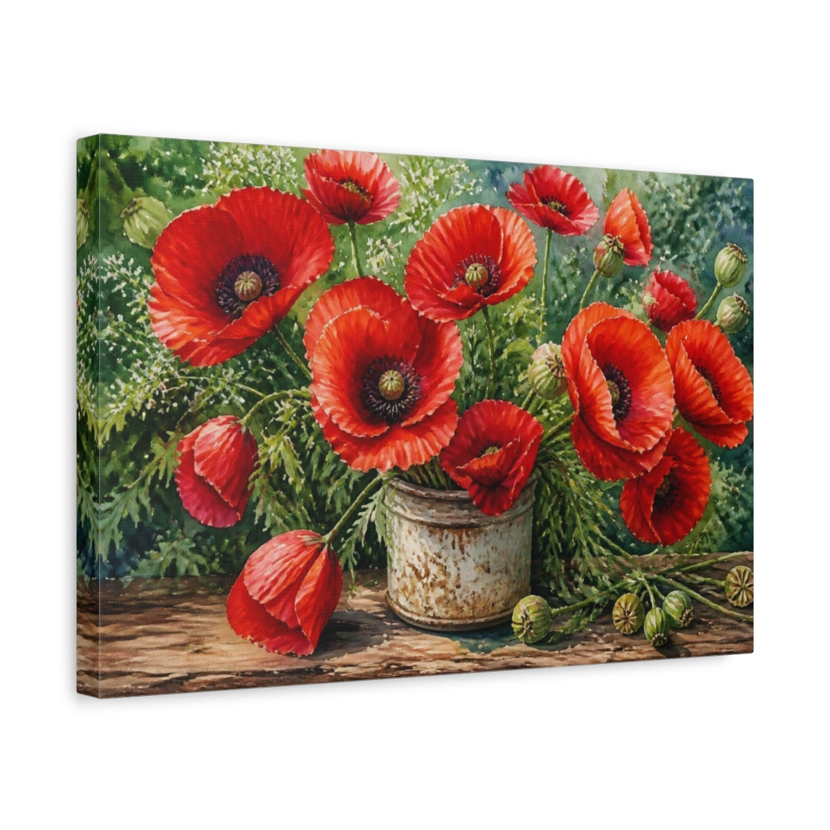 Side Mockup 4. Floral Crimson Poppies shown as canvas print