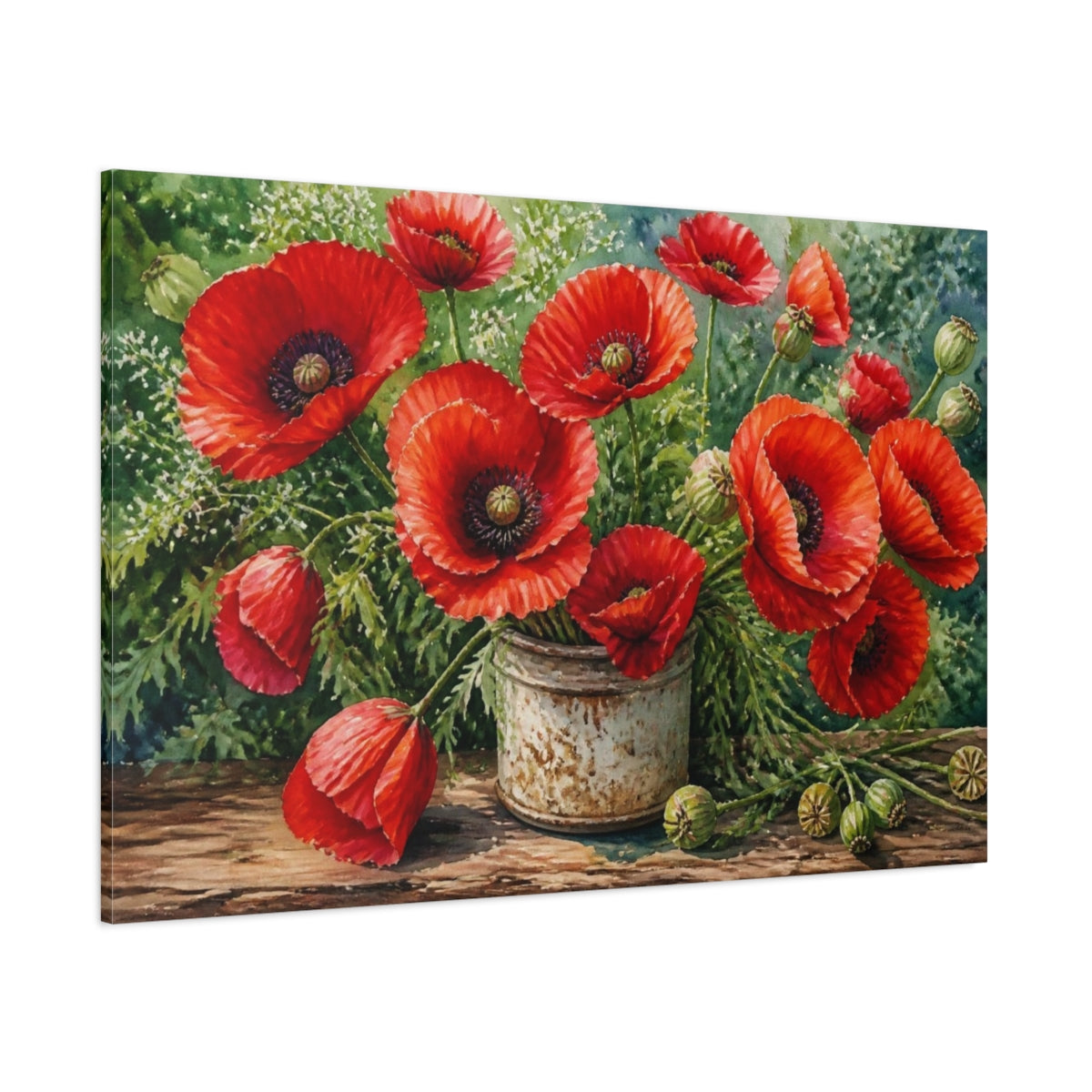 Side Mockup 1. Floral Crimson Poppies shown as canvas print