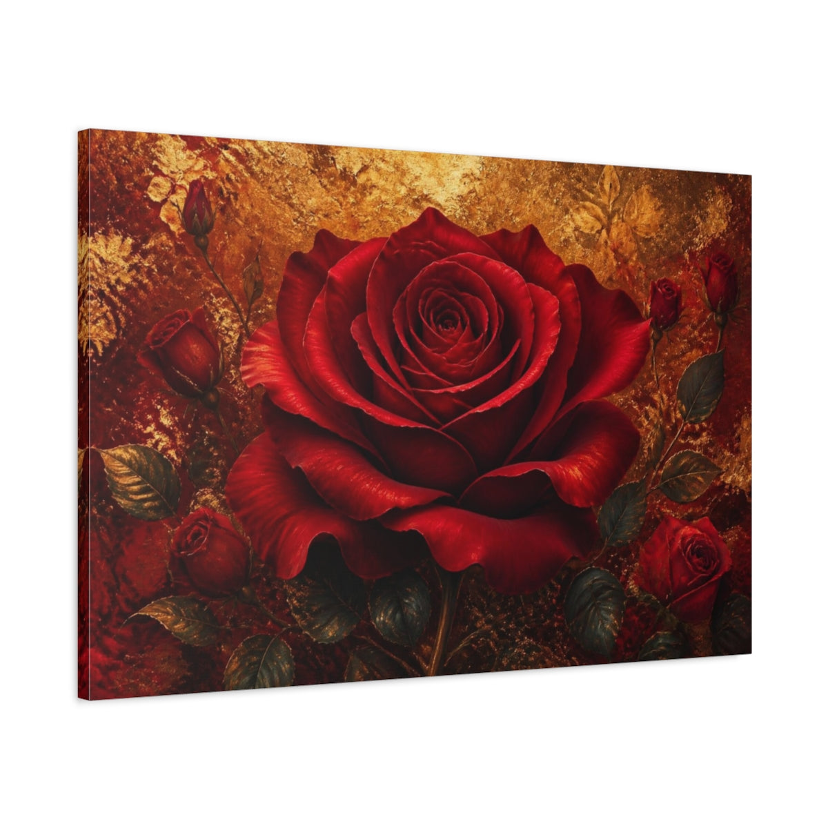 Main Mockup. Floral Crimson Rose shown as canvas print