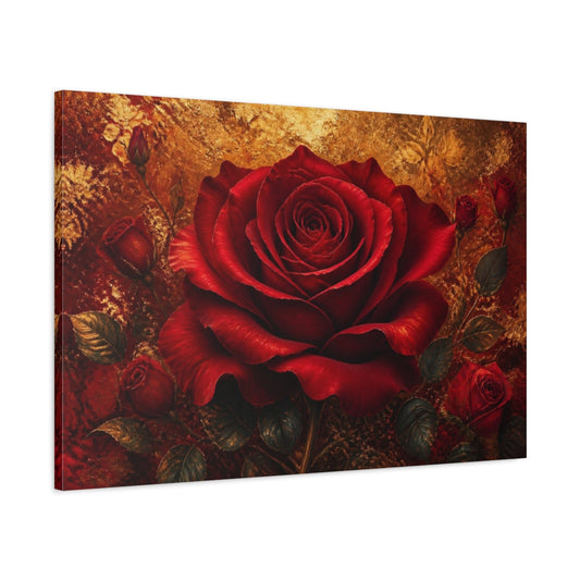Main Mockup. Floral Crimson Rose shown as canvas print