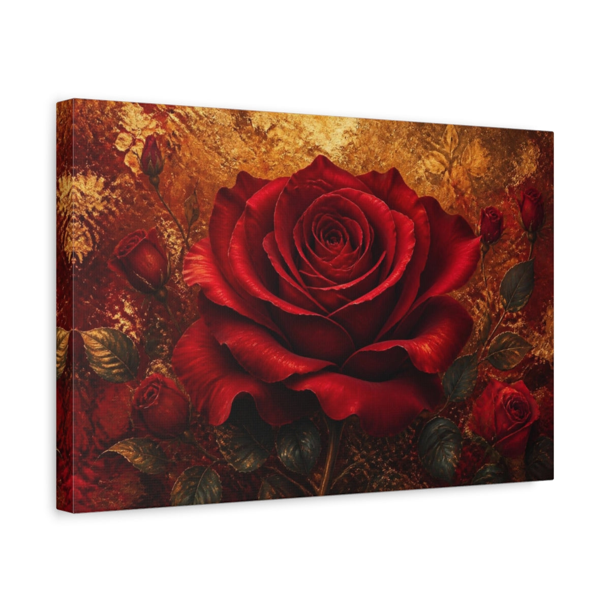 Side Mockup 4. Floral Crimson Rose shown as canvas print