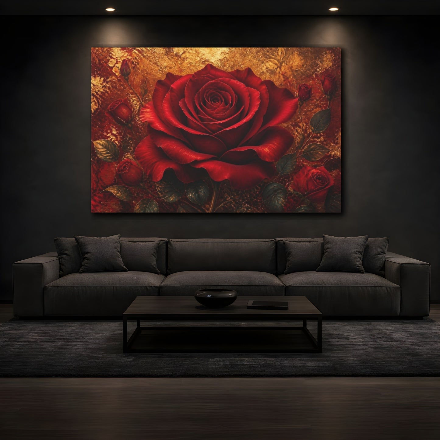 Mockup 3. Floral Crimson Rose shown as canvas print