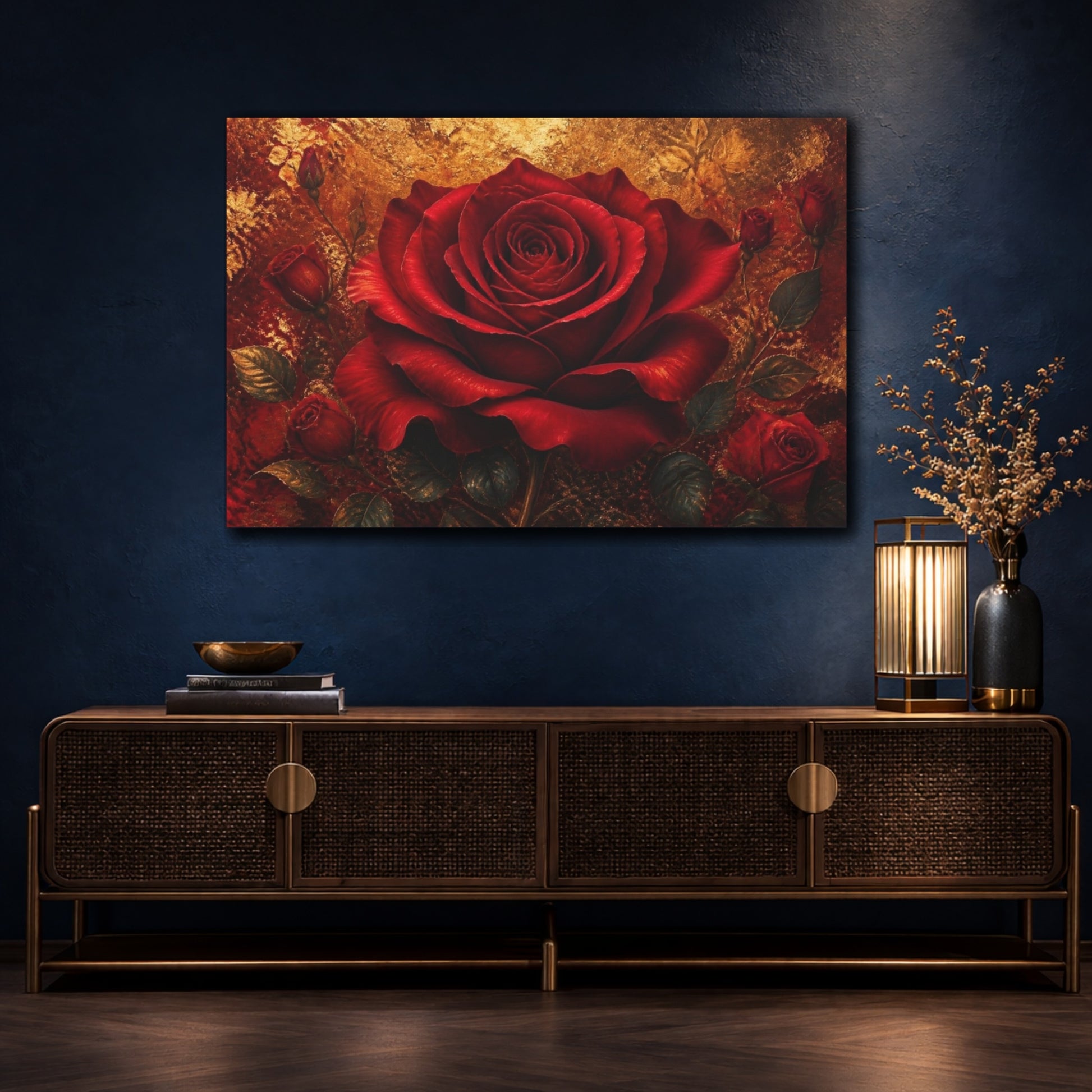 Mockup 4. Floral Crimson Rose shown as canvas print