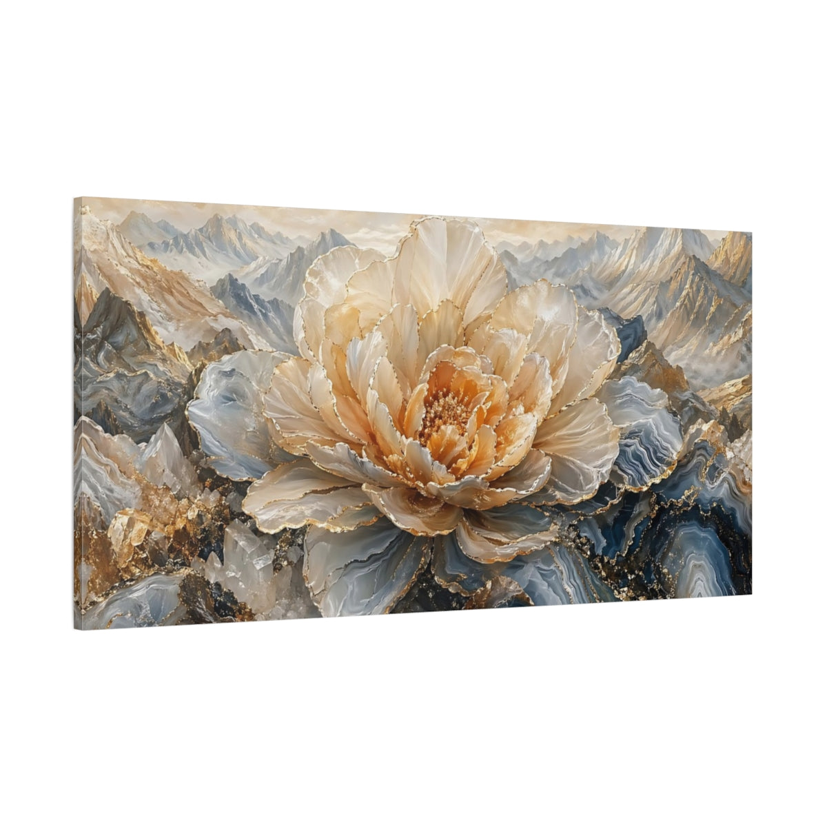 Side Mockup 2. Floral Crystal Flower Gold Blue Floral shown as stretched canvas wall art