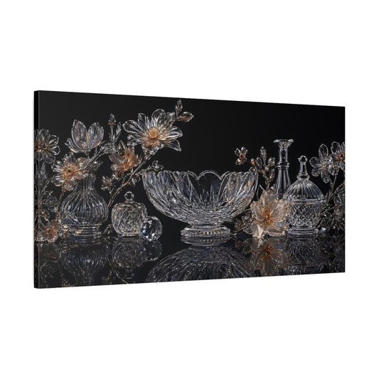 Main Mockup. Floral Crystal Flowers Crystal Gold Decor shown as stretched canvas wall art