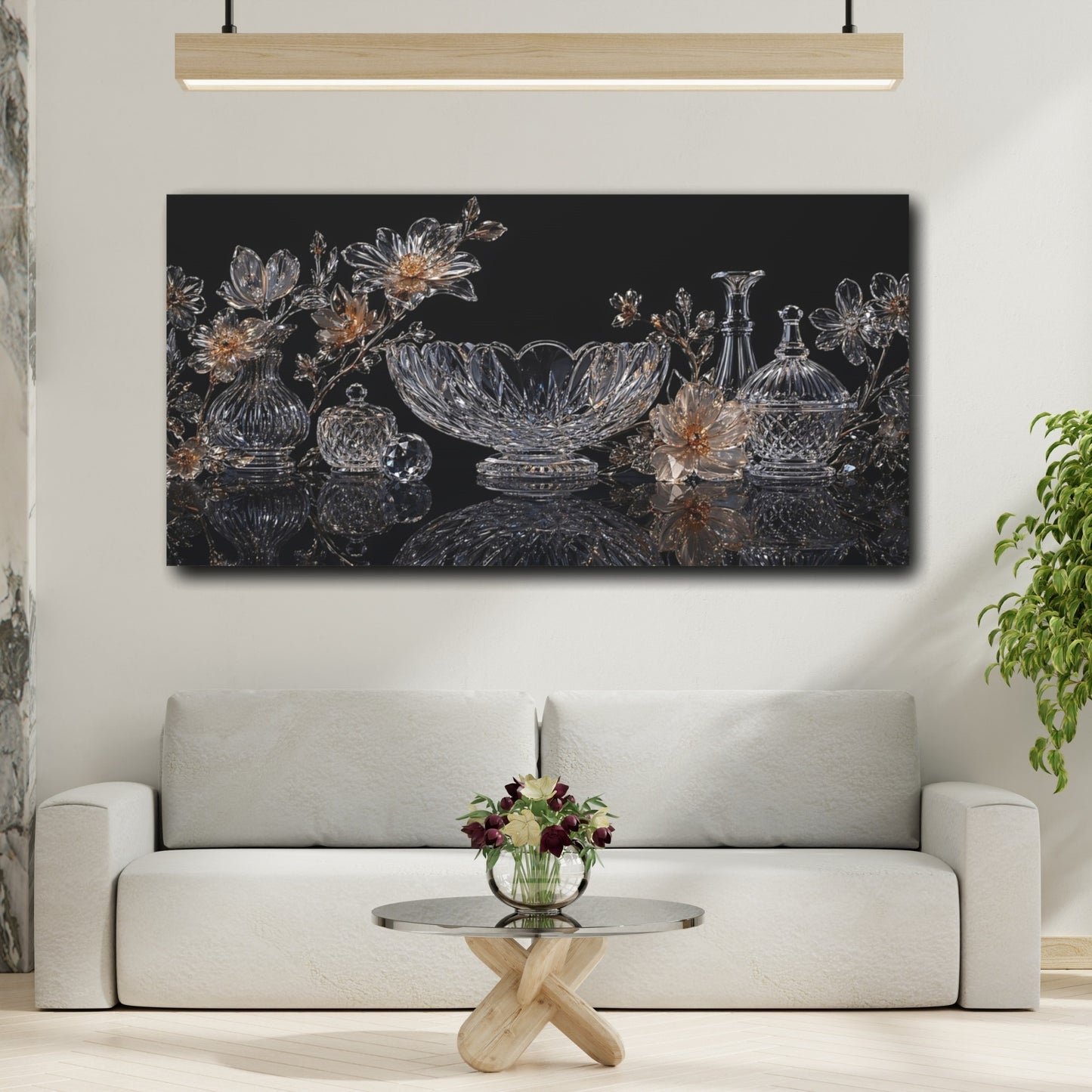 Mockup 3. Floral Crystal Flowers Crystal Gold Decor shown as stretched canvas wall art