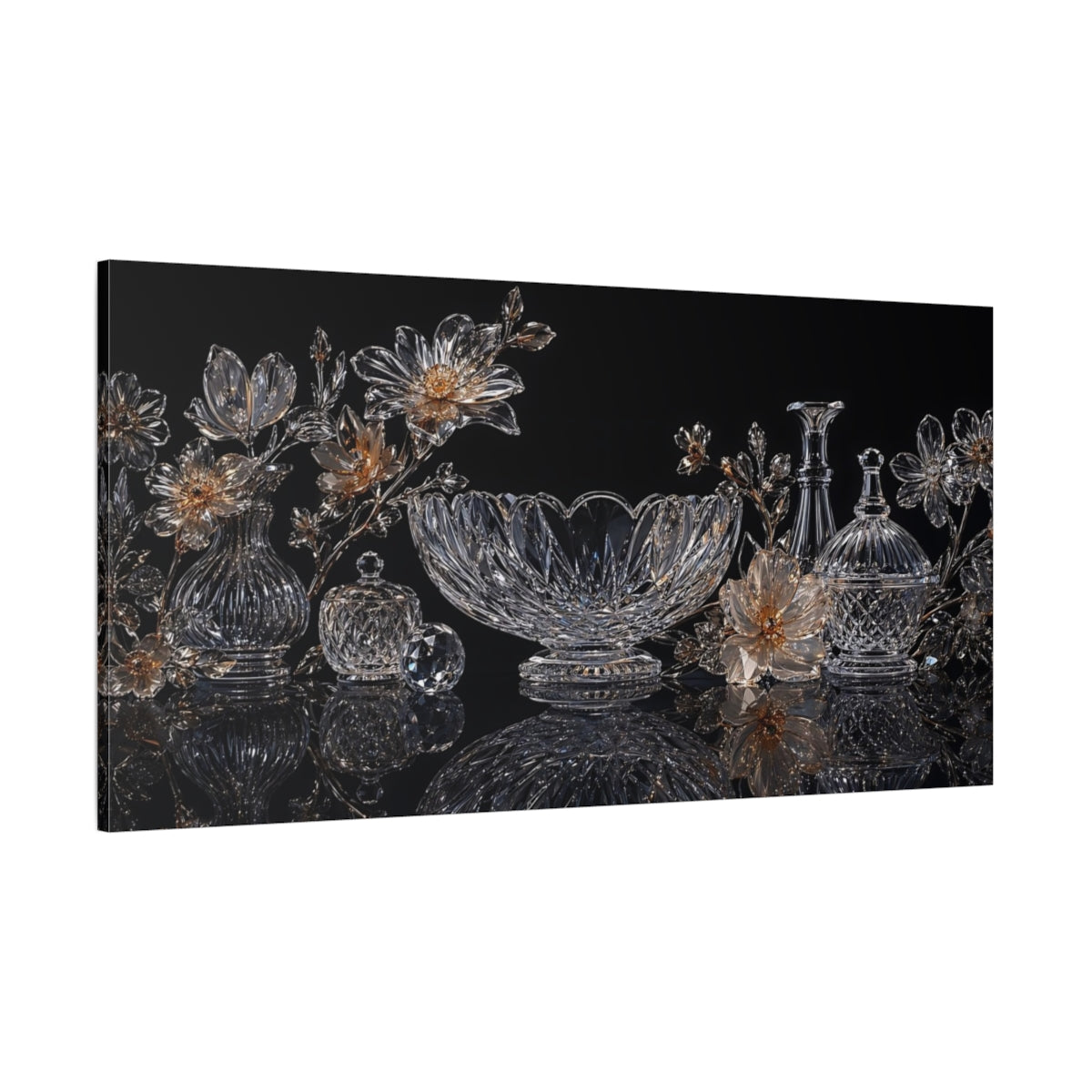 Side Mockup 2. Floral Crystal Flowers Crystal Gold Decor shown as stretched canvas wall art