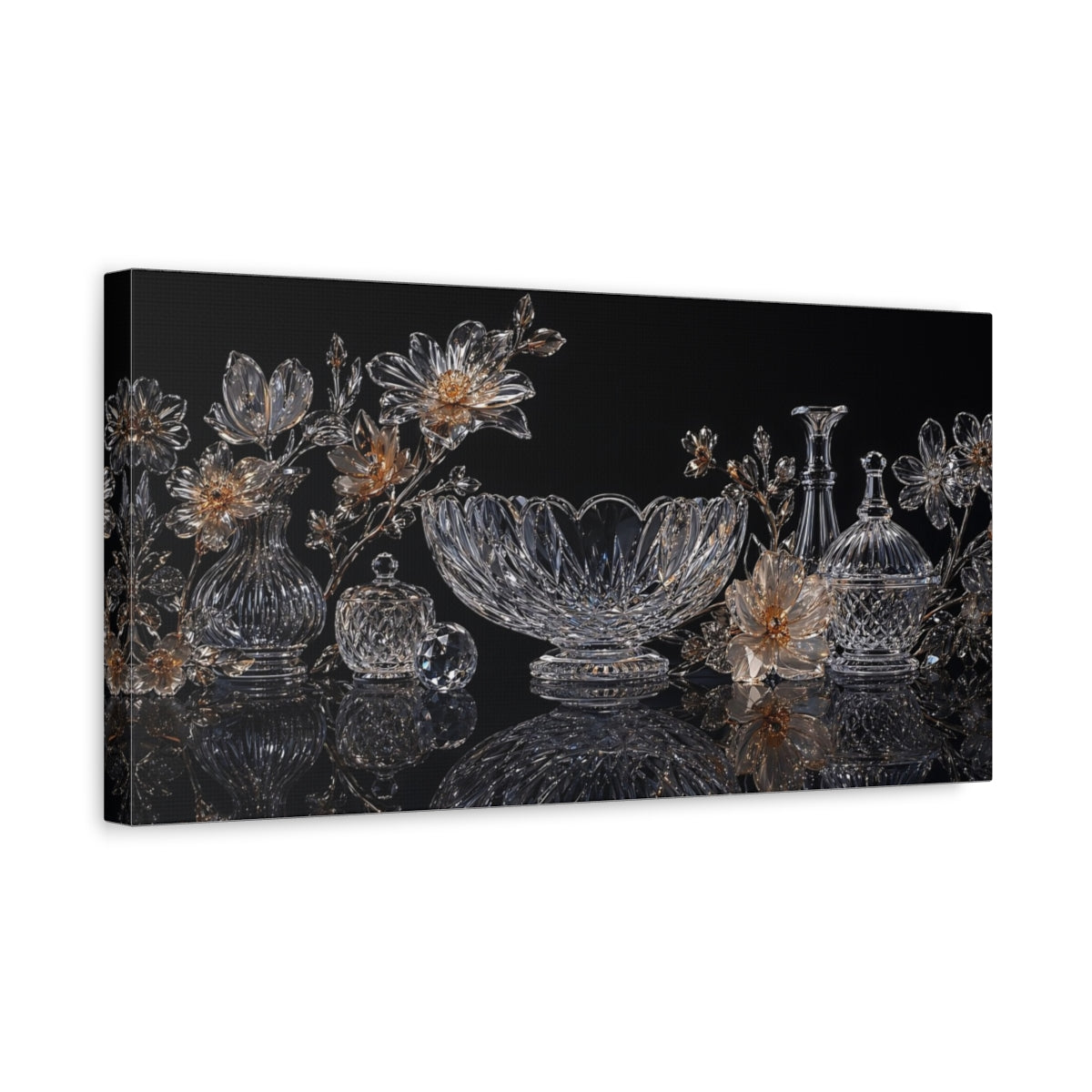 Side Mockup 3. Floral Crystal Flowers Crystal Gold Decor shown as stretched canvas wall art