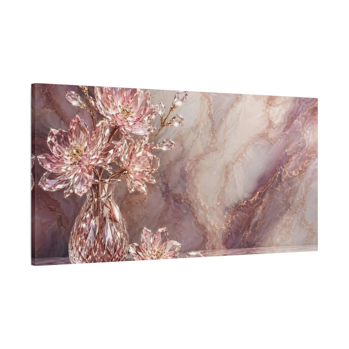 Main Mockup. Floral Crystal Flowers Pink Marble Gold shown as stretched canvas wall art