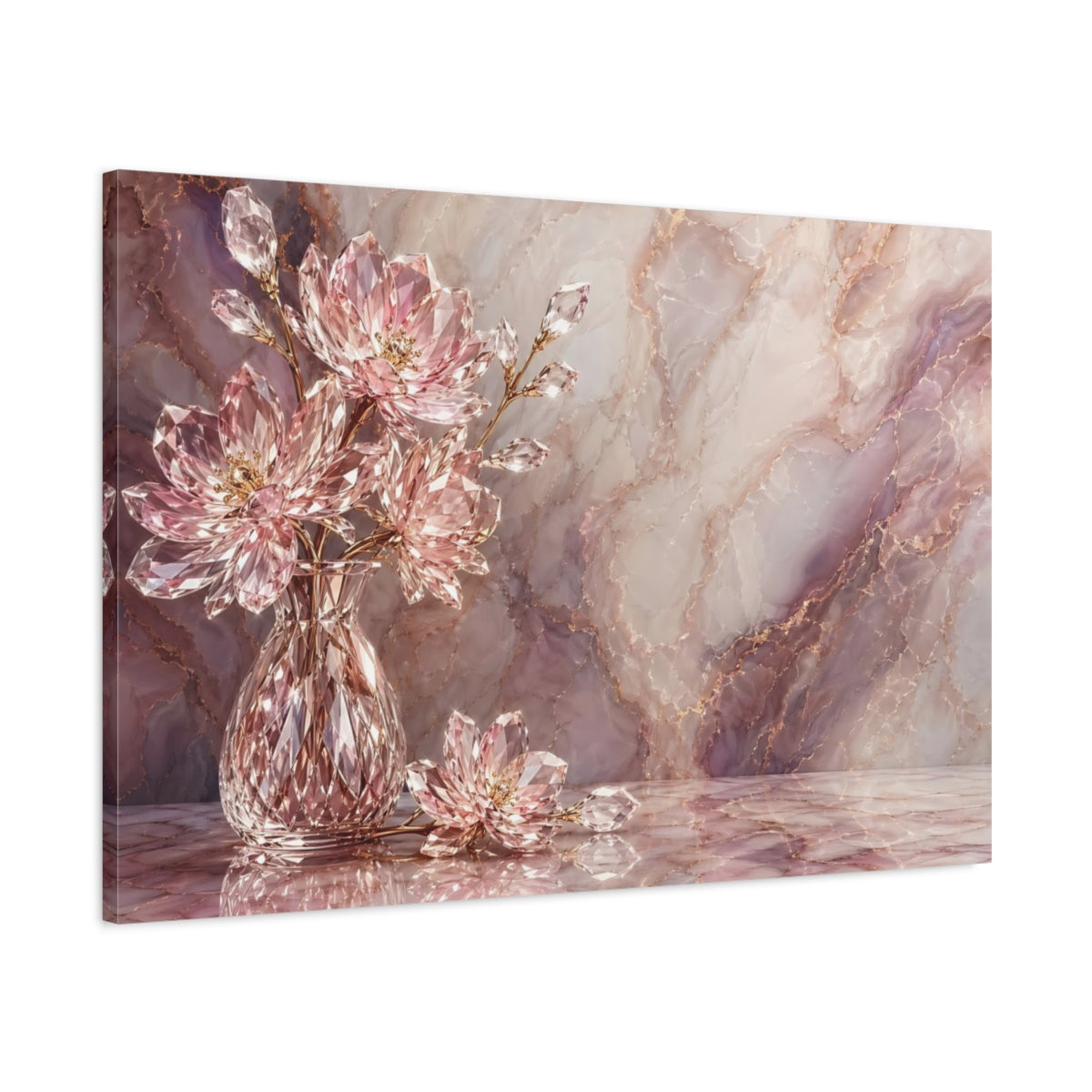 Main Mockup. Floral Crystal Flowers Pink Marble Gold shown as stretched canvas wall art