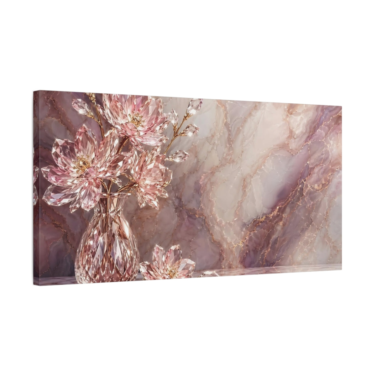 Side Mockup 1. Floral Crystal Flowers Pink Marble Gold shown as stretched canvas wall art