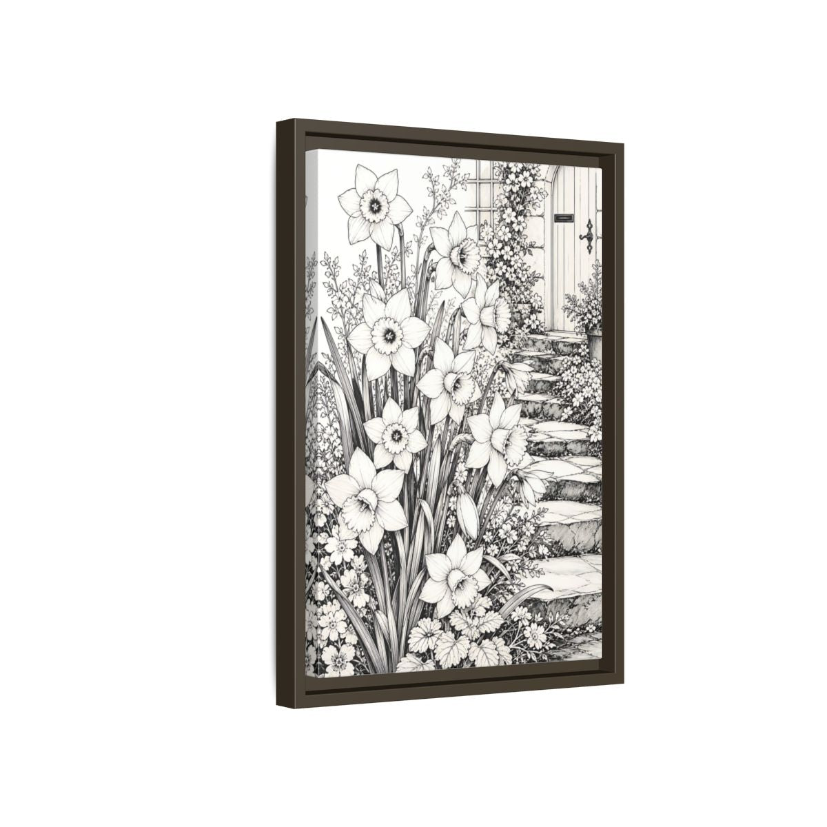 Floral Daffodils Black And White Framed Canvas Print – Living Room, Above Couch, Monochrome - YesArtYes