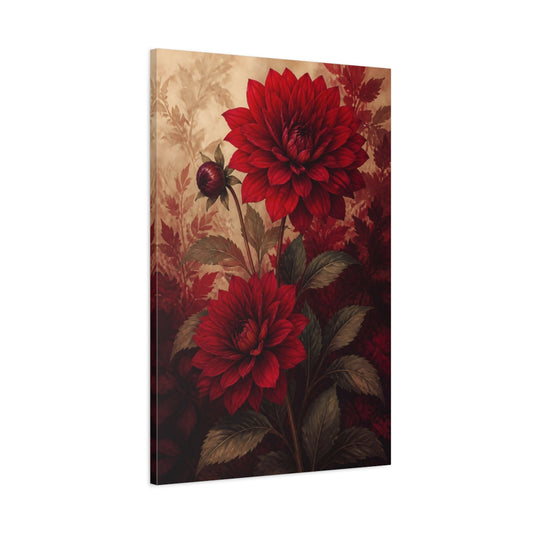 Main Mockup. Floral Dahlias Red Dahlias shown as canvas print