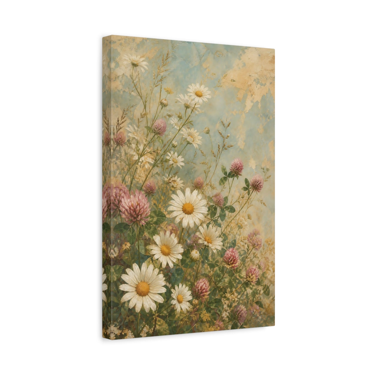 Side Mockup 4. Floral Daisies Daisy Clover Teal shown as canvas print