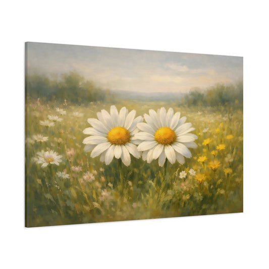 Main Mockup. Floral Daisies Green Yellow Daisies shown as stretched canvas wall art