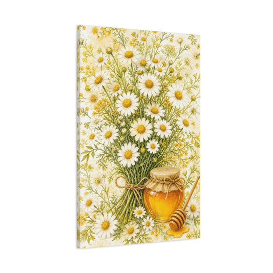 Main Mockup. Floral Daisies White And Yellow Daisies shown as canvas print