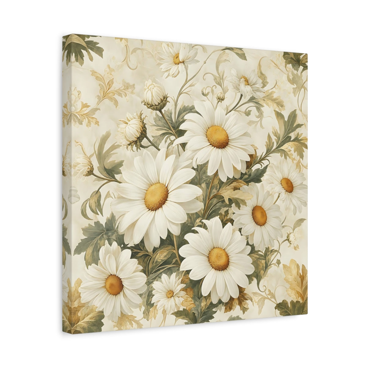Side Mockup 6. Floral Daisies White Daisies shown as stretched canvas wall art