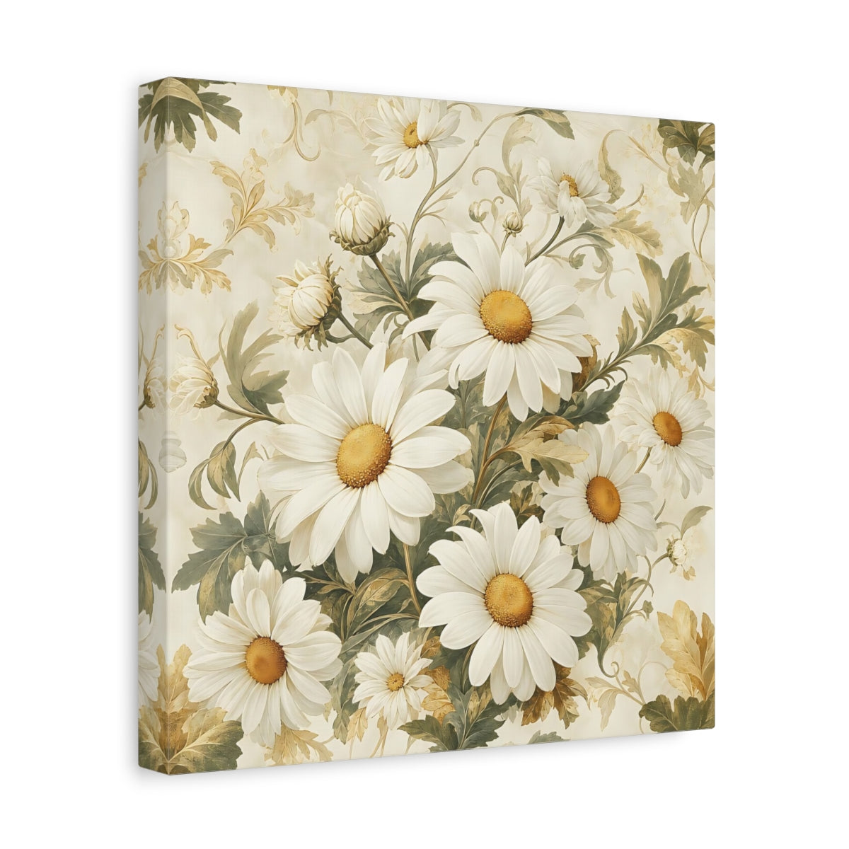 Side Mockup 8. Floral Daisies White Daisies shown as stretched canvas wall art
