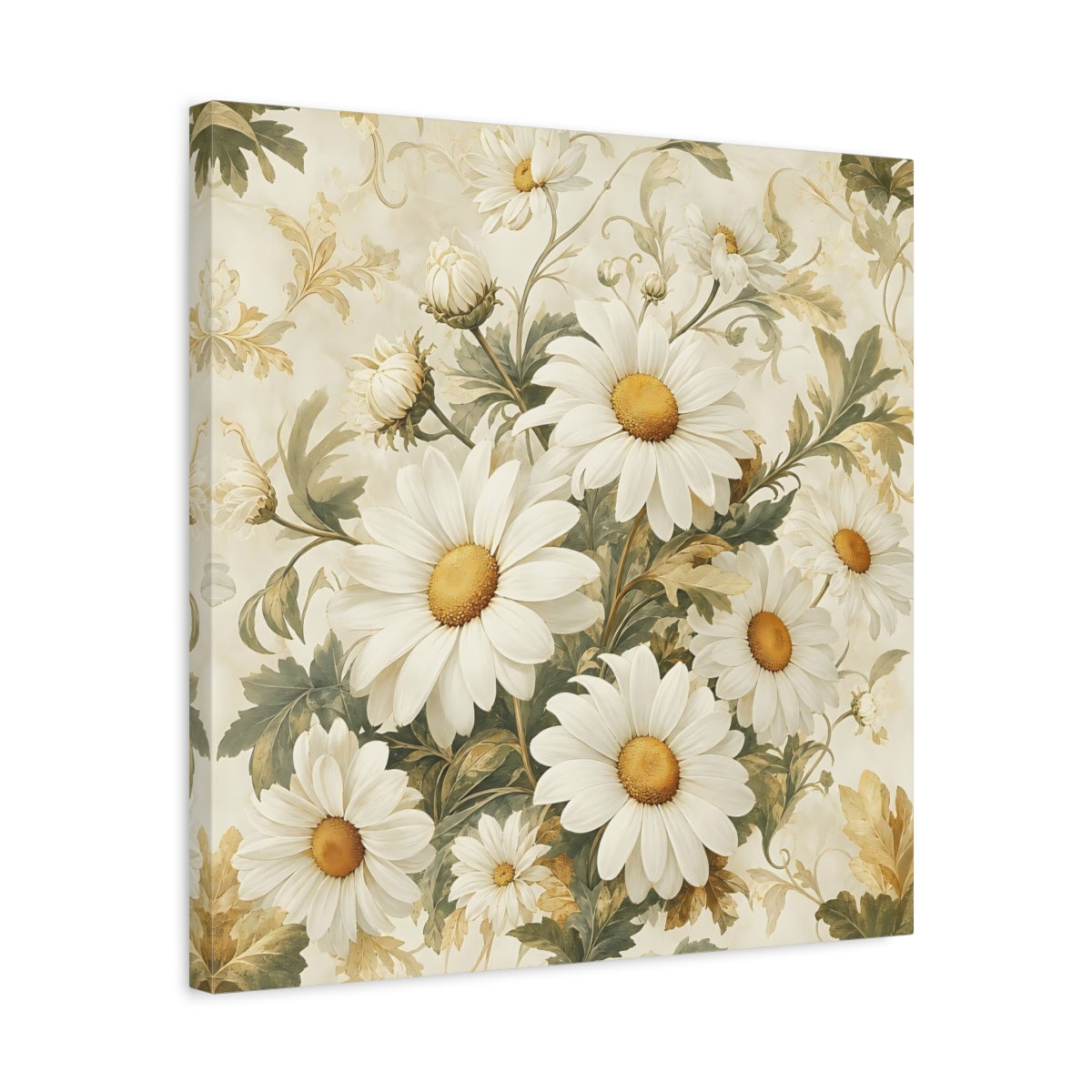 Side Mockup 5. Floral Daisies White Daisies shown as stretched canvas wall art