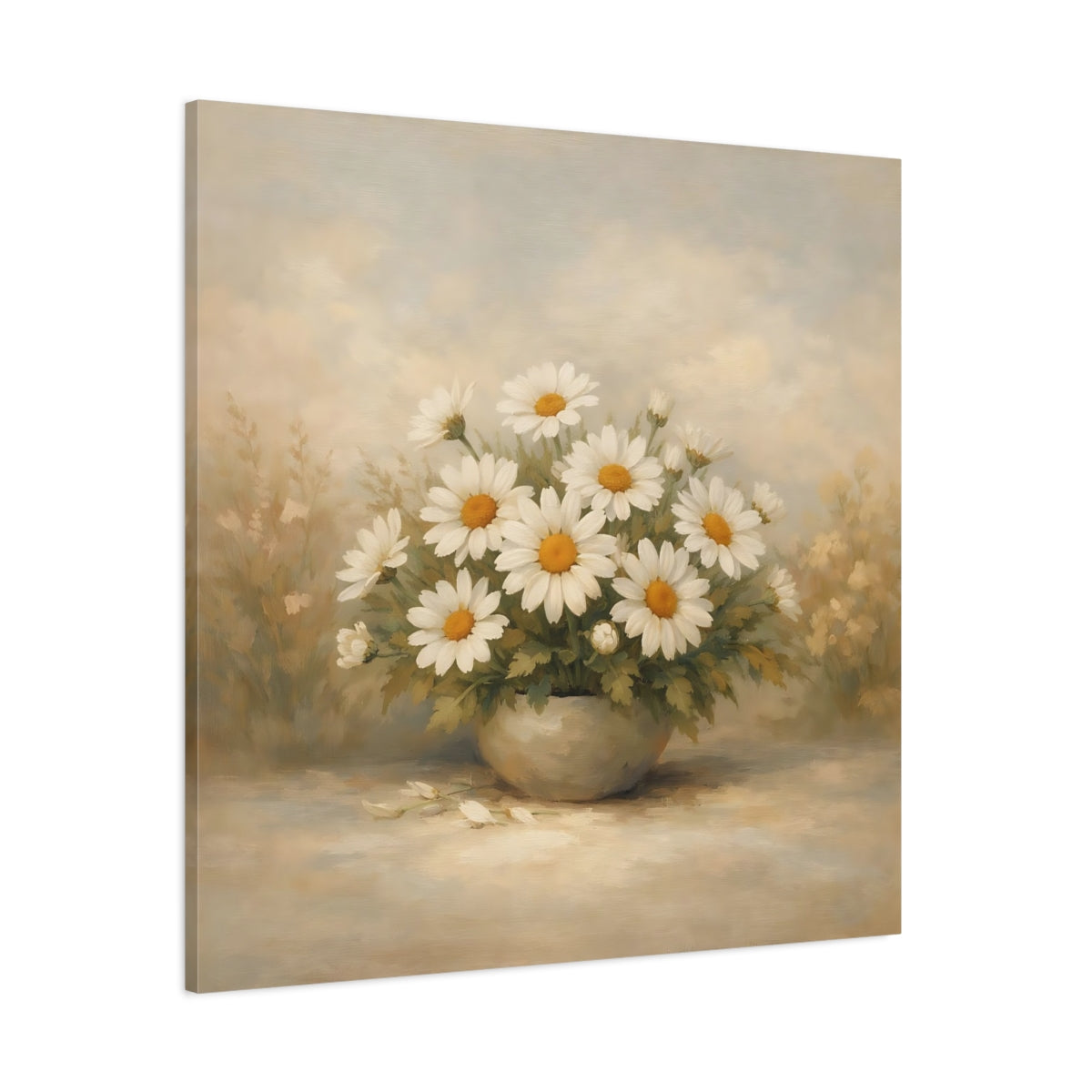 Main Mockup. Floral Daisies White Daisies shown as stretched canvas wall art