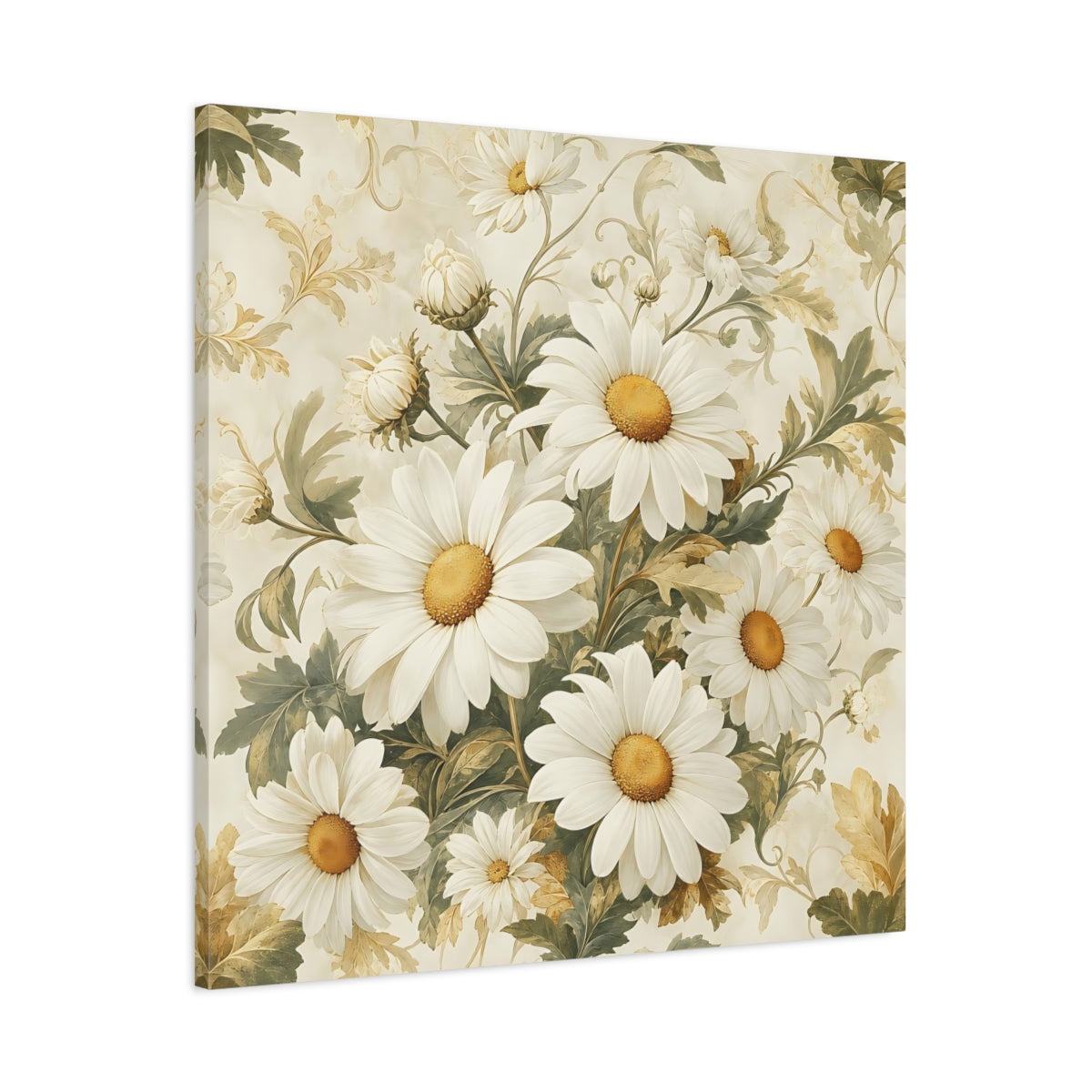 Main Mockup. Floral Daisies White Daisies shown as stretched canvas wall art
