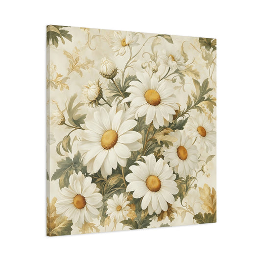 Main Mockup. Floral Daisies White Daisies shown as stretched canvas wall art