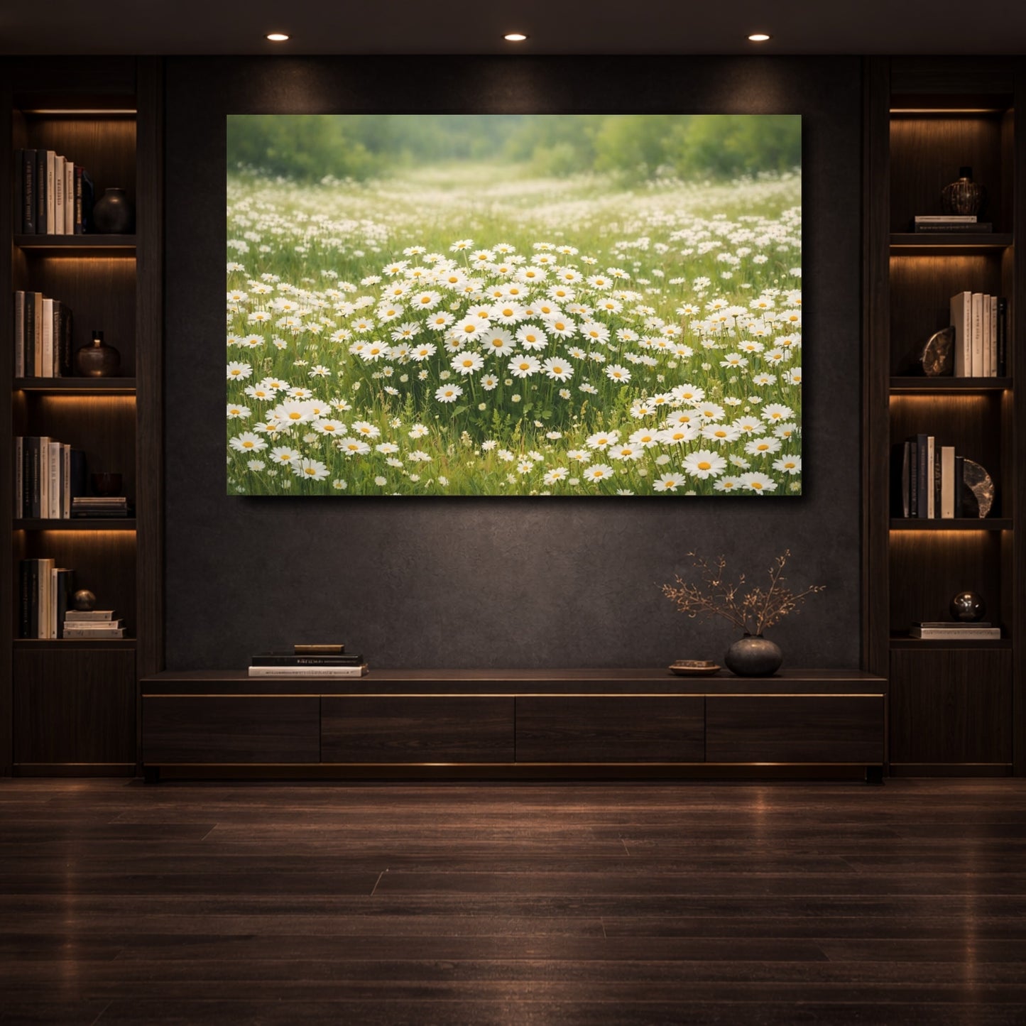 Mockup 3. Floral Daisies White Daisies shown as stretched canvas wall art