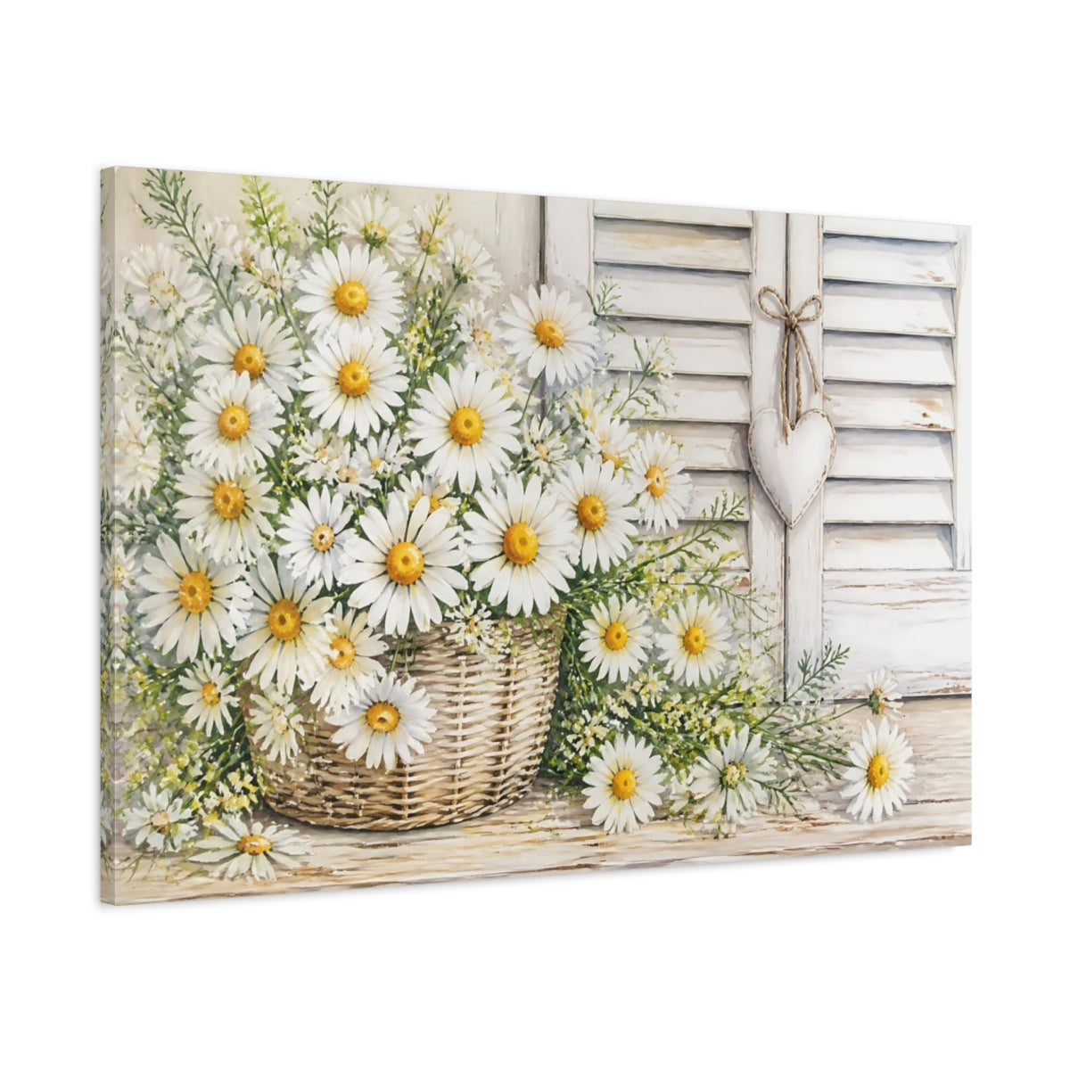 Main Mockup. Floral Daisy Basket shown as canvas print