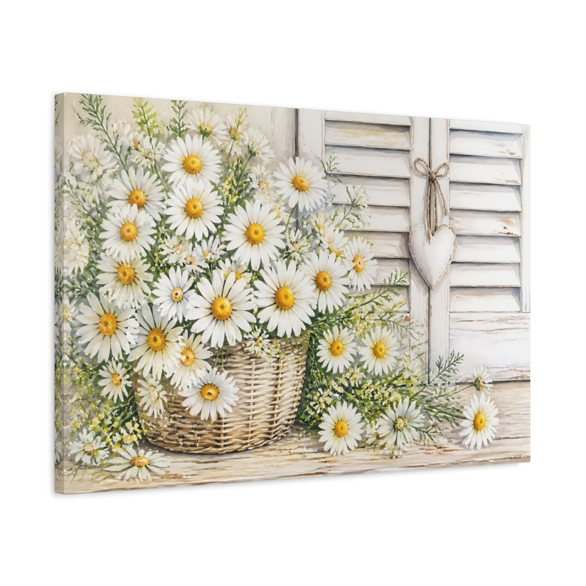 Side Mockup 2. Floral Daisy Basket shown as canvas print