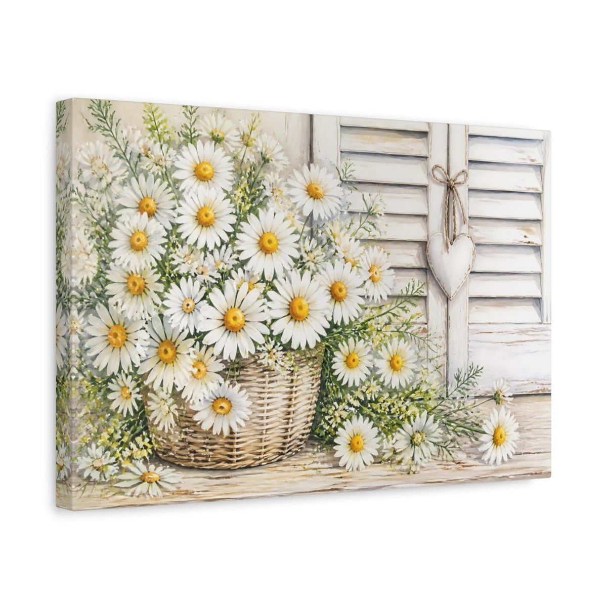 Side Mockup 4. Floral Daisy Basket shown as canvas print