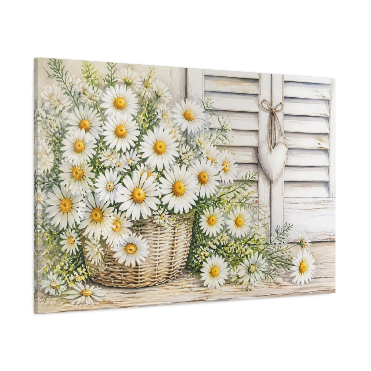 Side Mockup 1. Floral Daisy Basket shown as canvas print