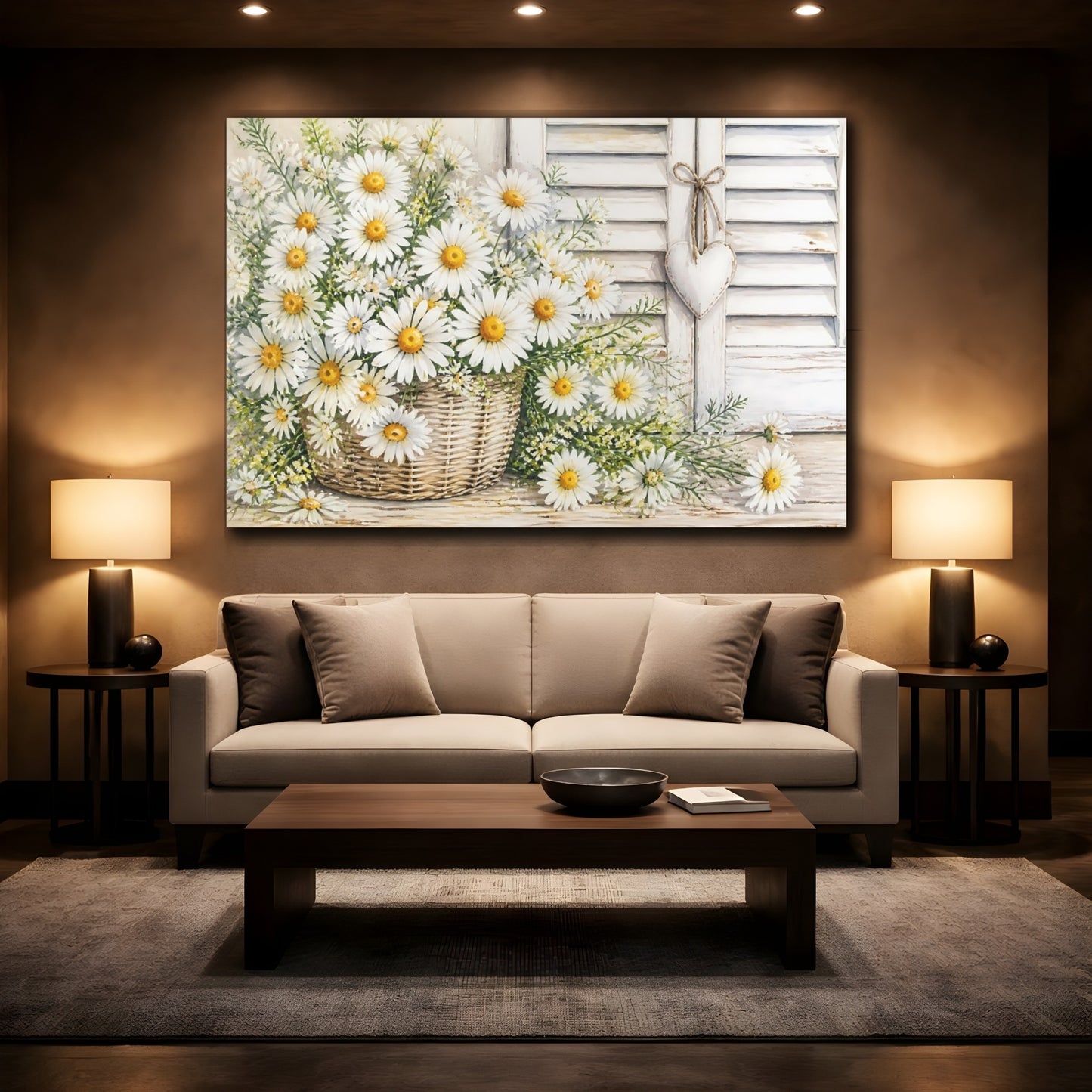 Mockup 2. Floral Daisy Basket shown as canvas print