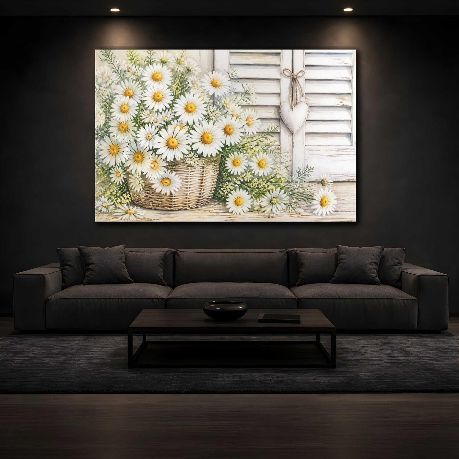 Mockup 3. Floral Daisy Basket shown as canvas print