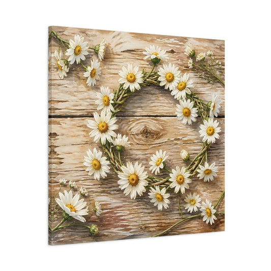 Main Mockup. Floral Daisy Wreath Rustic Floral shown as stretched canvas wall art