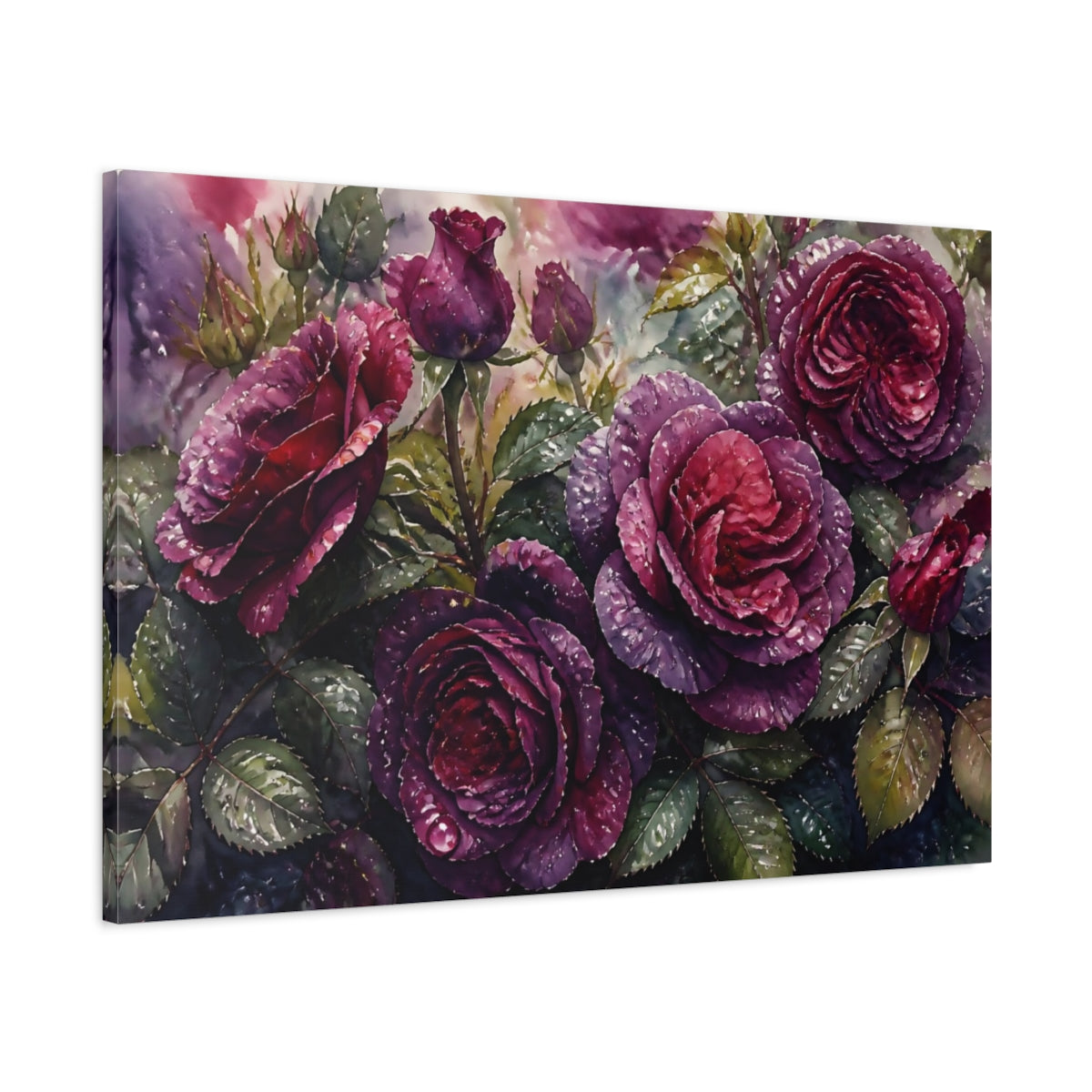 Main Mockup. Floral Dark Purple Roses shown as canvas print