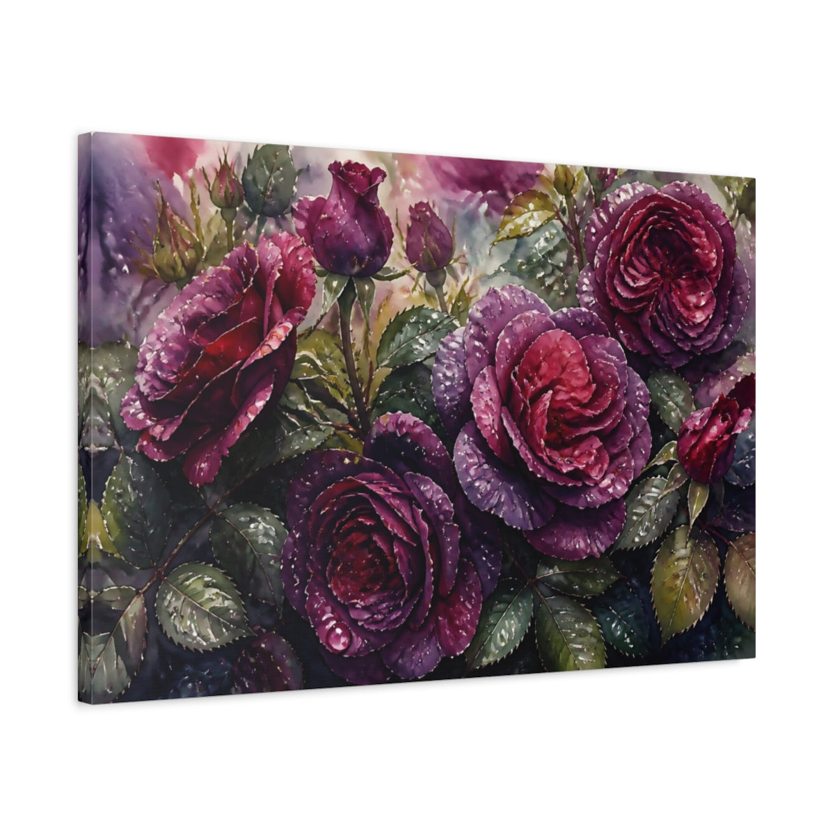Side Mockup 2. Floral Dark Purple Roses shown as canvas print