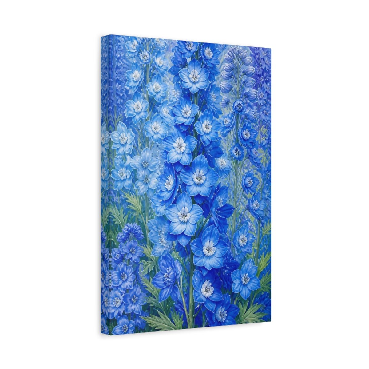 Floral Delphinium Flowers Blue Canvas Print Wall Art – Botanical Living Room, Above Couch - YesArtYes