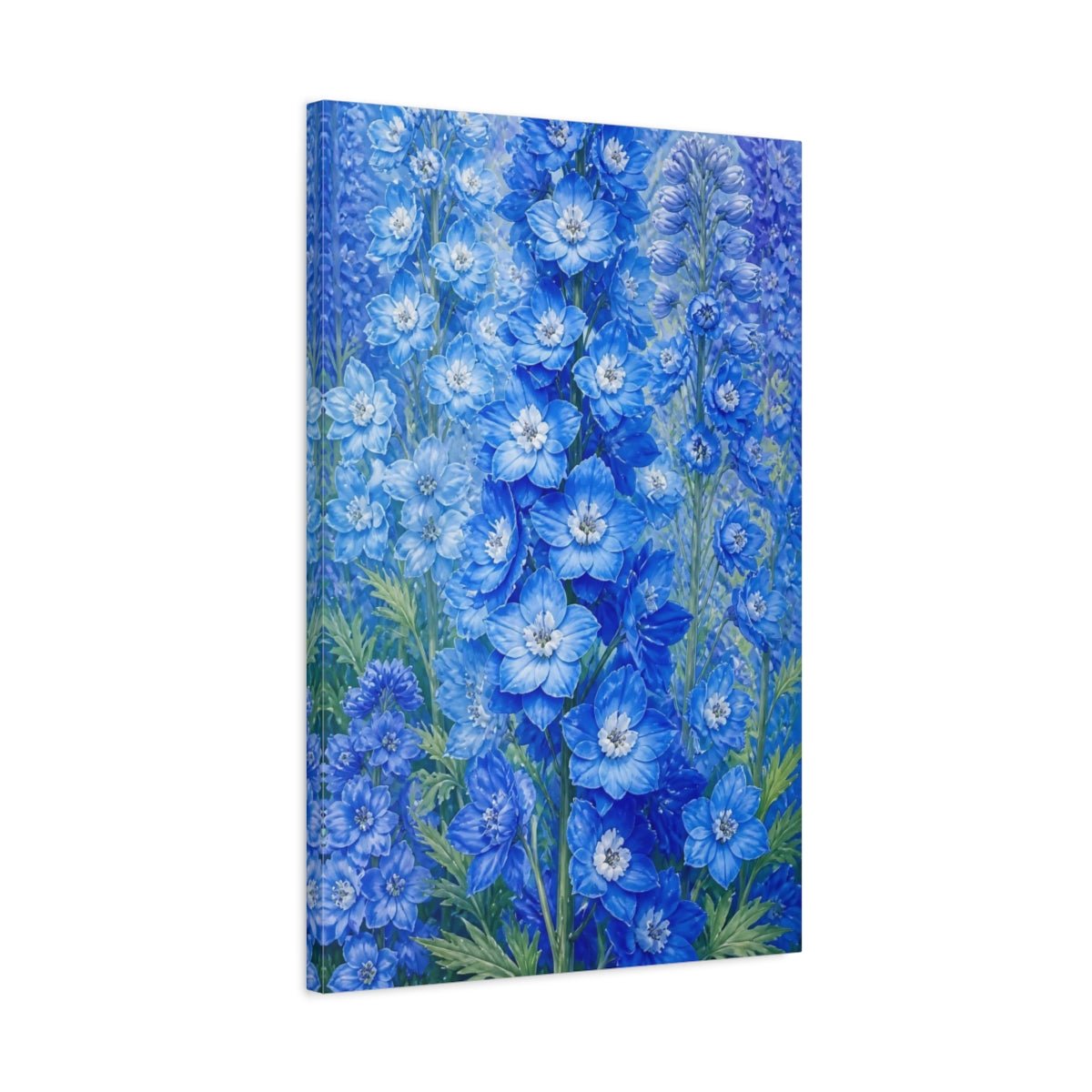 Floral Delphinium Flowers Blue Canvas Print Wall Art – Botanical Living Room, Above Couch - YesArtYes