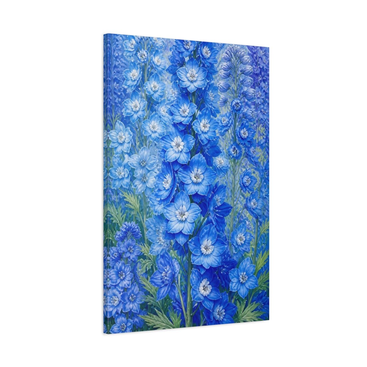 Floral Delphinium Flowers Blue Canvas Print Wall Art – Botanical Living Room, Above Couch - YesArtYes