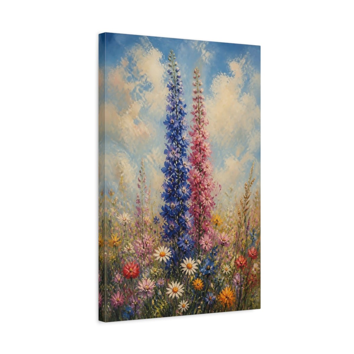 Floral Delphinium Flowers Colorful Canvas Wall Art Print – Impressionistic Living Room, Above Console Table - YesArtYes