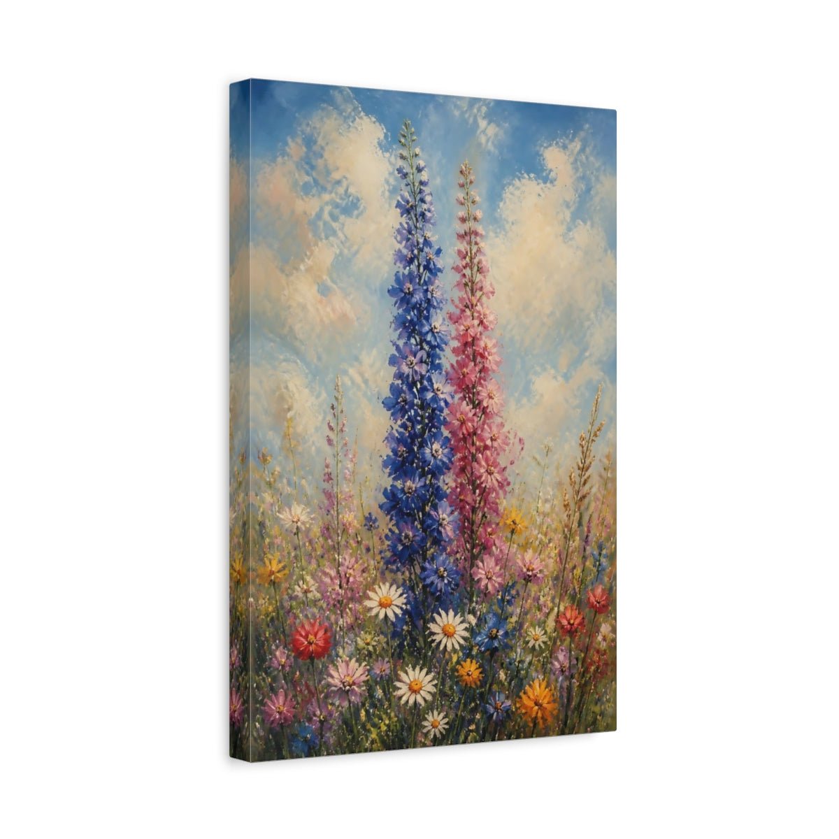 Floral Delphinium Flowers Colorful Canvas Wall Art Print – Impressionistic Living Room, Above Console Table - YesArtYes