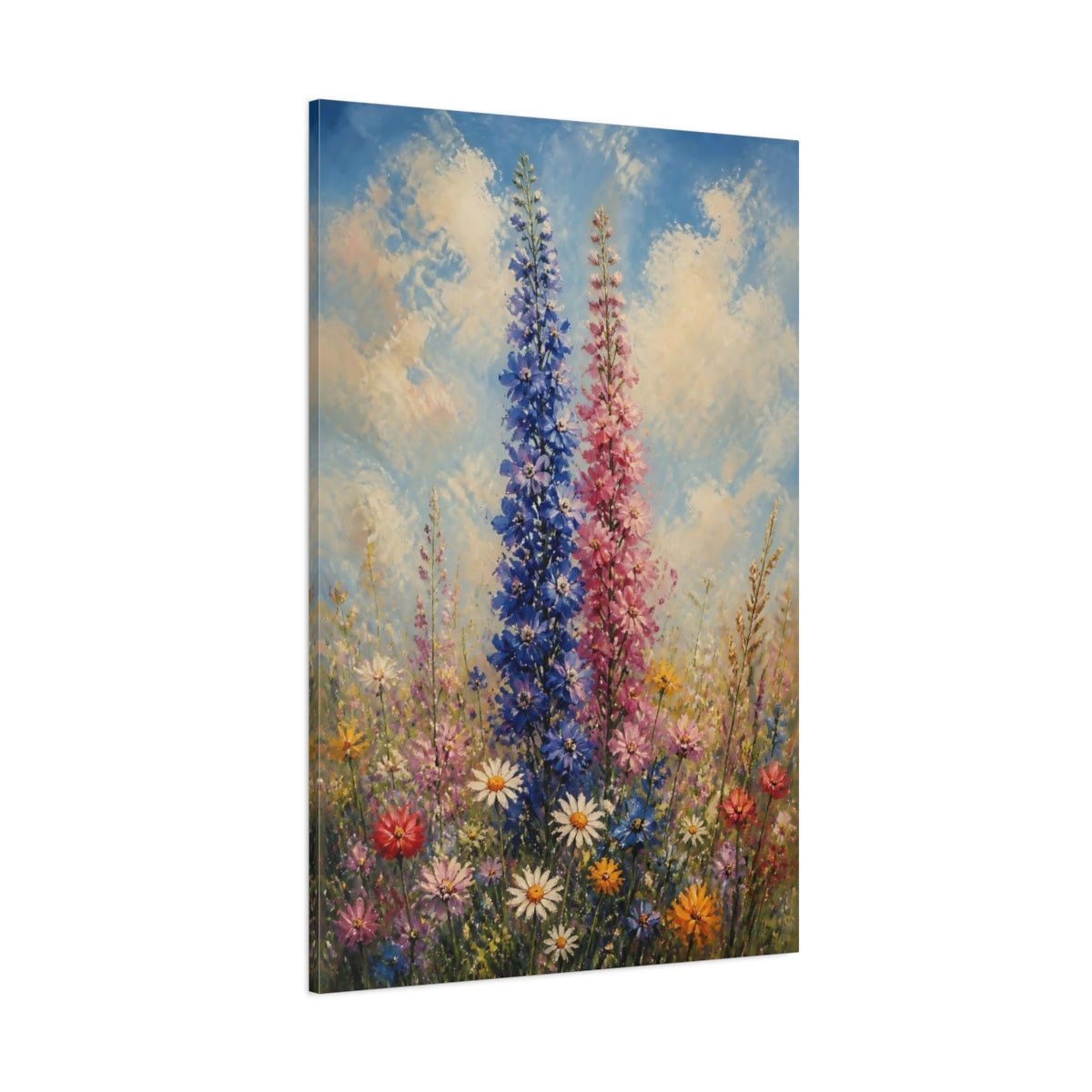 Floral Delphinium Flowers Colorful Canvas Wall Art Print – Impressionistic Living Room, Above Console Table - YesArtYes