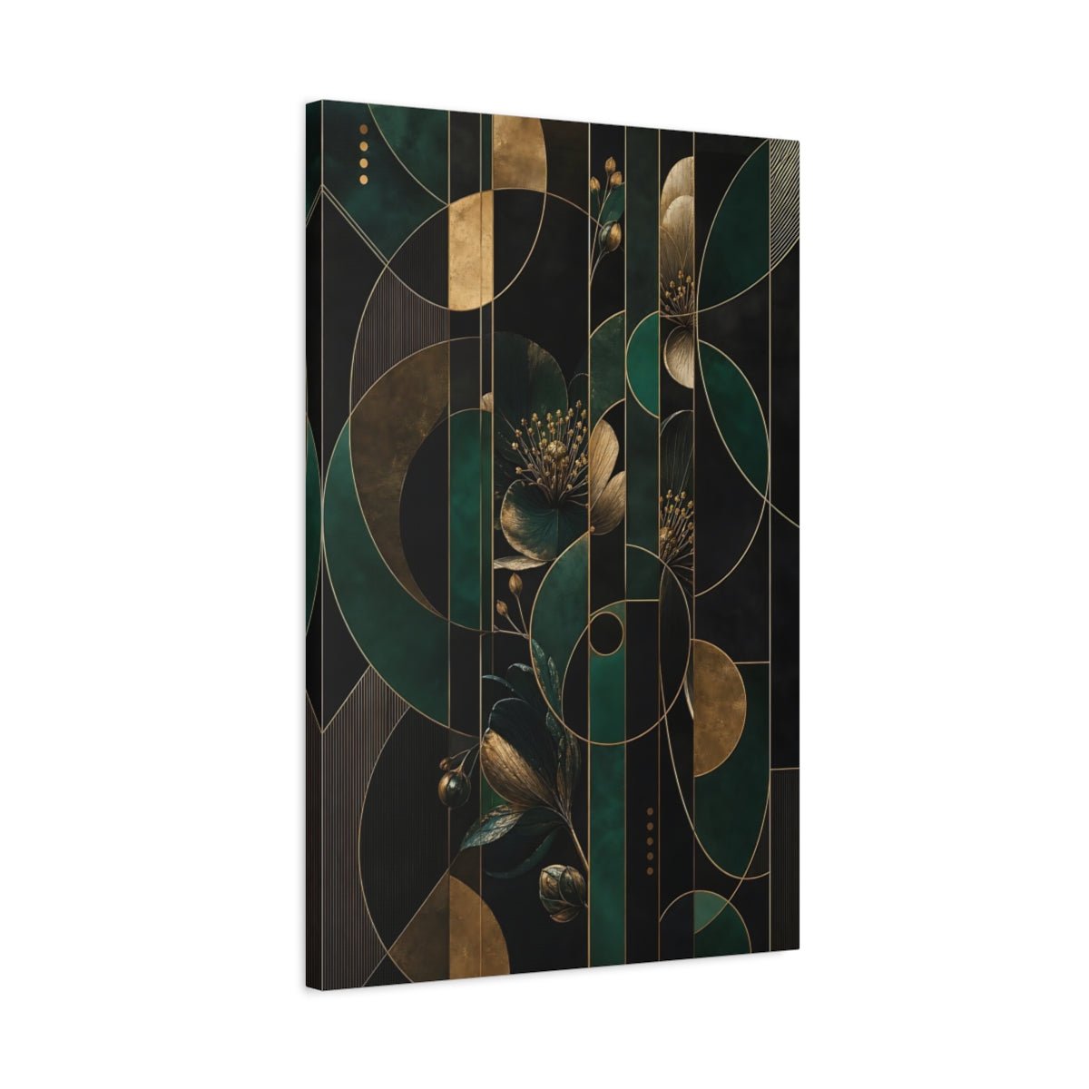 Floral Design Emerald Green Gold Canvas Wall Art Print – Deco Living Room, Above Fireplace - YesArtYes