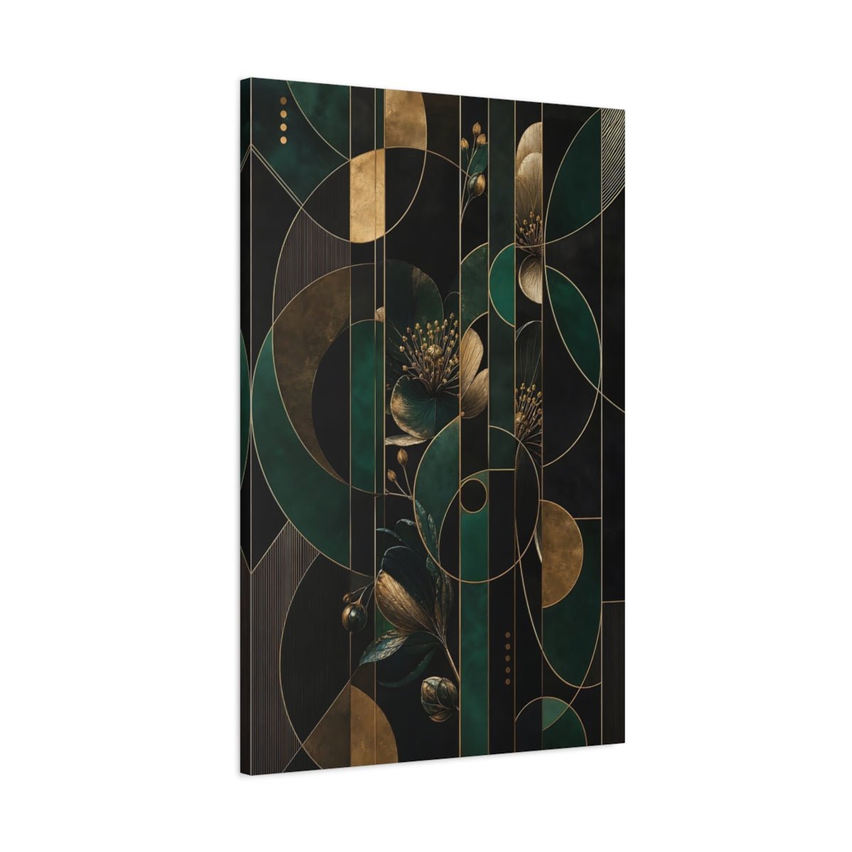 Floral Design Emerald Green Gold Canvas Wall Art Print – Deco Living Room, Above Fireplace - YesArtYes