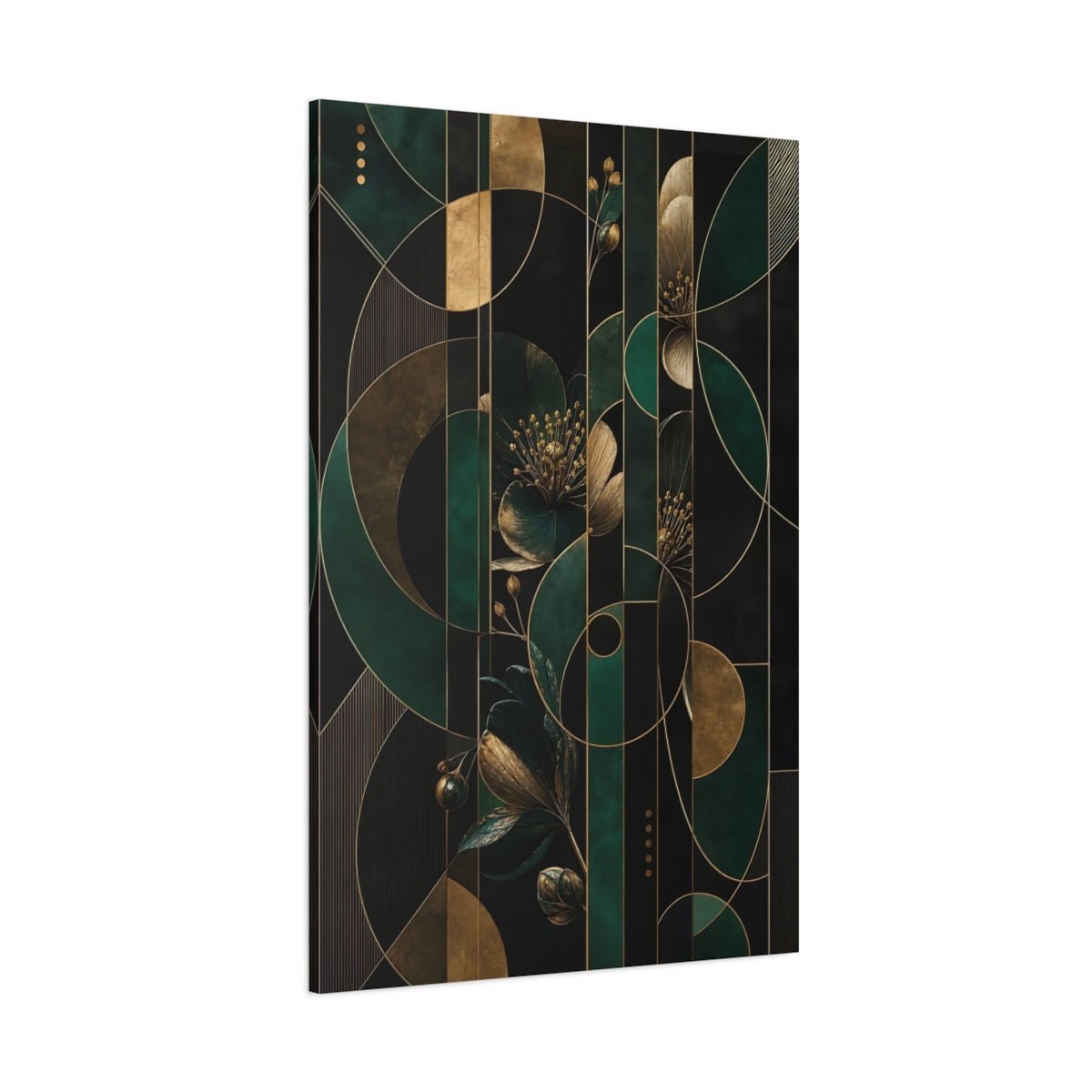 Floral Design Emerald Green Gold Canvas Wall Art Print – Deco Living Room, Above Fireplace - YesArtYes