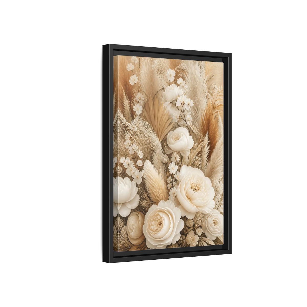 Floral Dried Flowers Cream And Beige Framed Canvas Print – Living Room, Above Sofa - YesArtYes