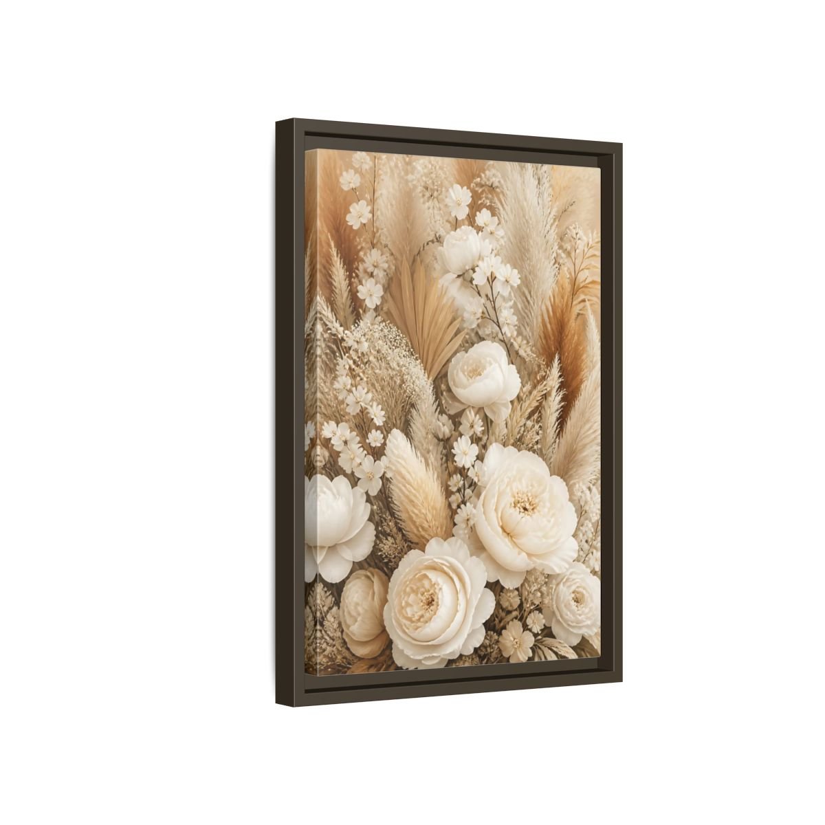 Floral Dried Flowers Cream And Beige Framed Canvas Print – Living Room, Above Sofa - YesArtYes