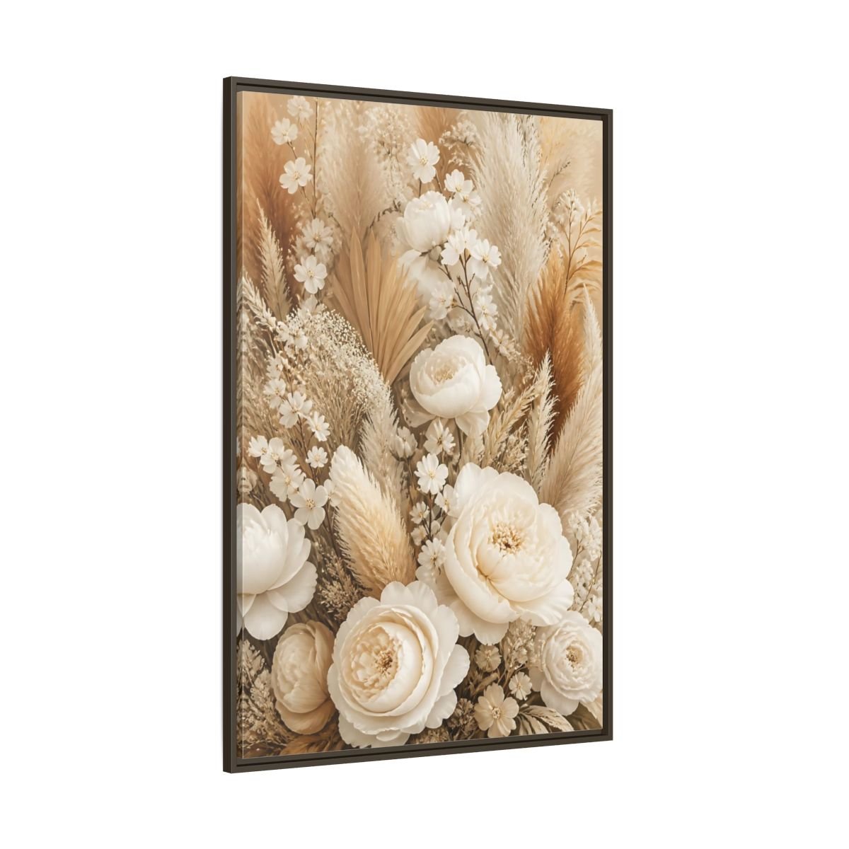 Floral Dried Flowers Cream And Beige Framed Canvas Print – Living Room, Above Sofa - YesArtYes