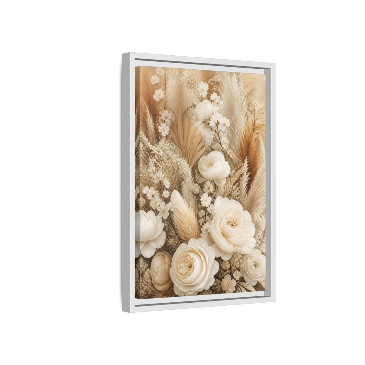 Floral Dried Flowers Cream And Beige Framed Canvas Print – Living Room, Above Sofa - YesArtYes